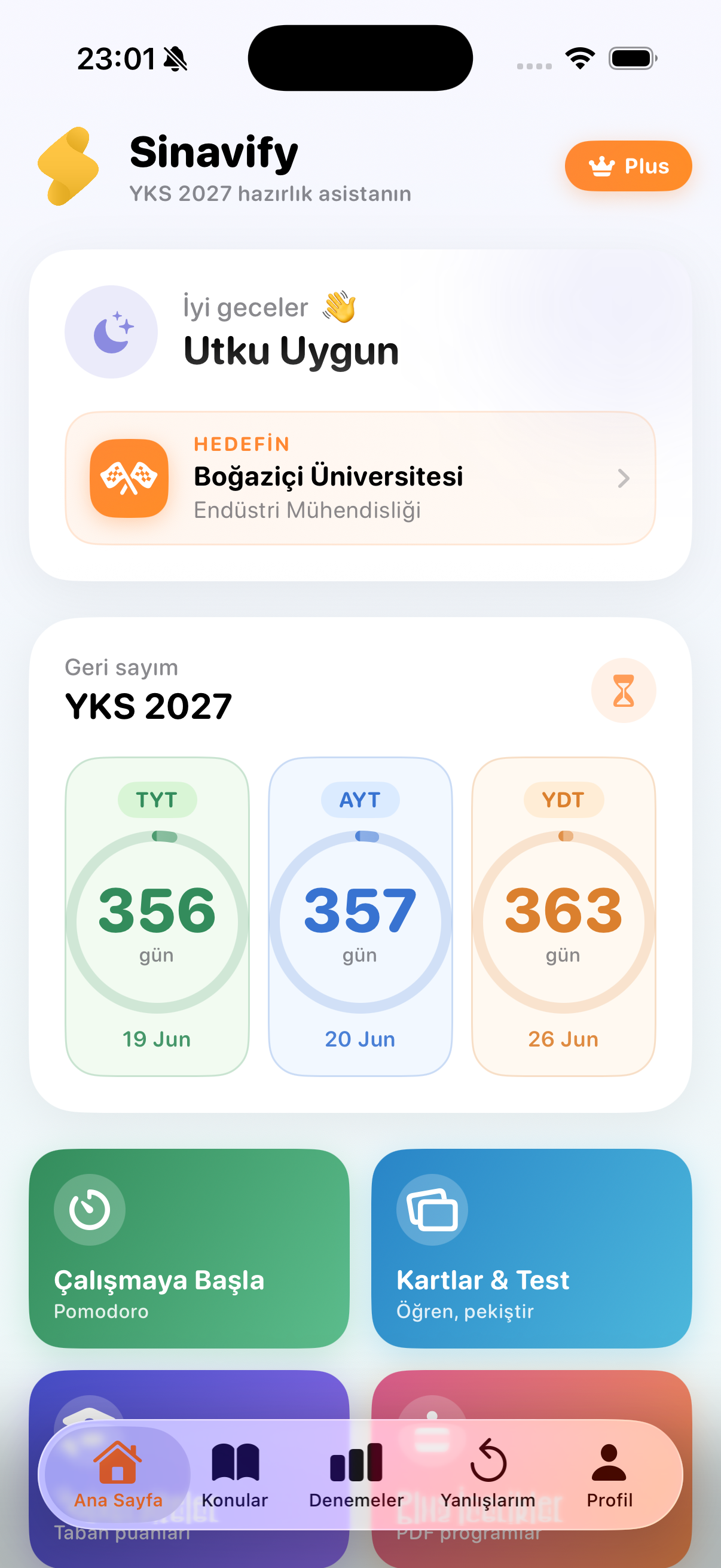 Ana ekran ve geri sayım